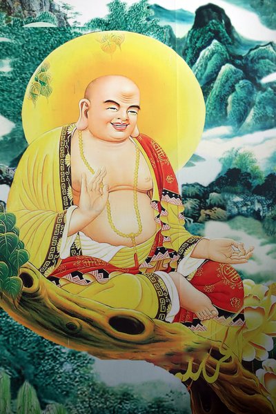 Quan The Am buddhistiske pagode. Smilende Buddha-maleri. Danang. Vietnam av Unbekannt