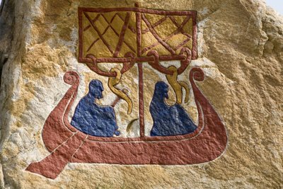 Registrering og representasjon av en drakkar (Vikingskip) Viking Rune. Vikingmuseet, Bork på Ringkoebing Fjord, Danmark av Unbekannter Künstler