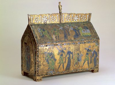 Relikvieskrin med scener fra livet til St Valeria, Limoges, ca. 1175 (tre, forgylt kobber og champleve-emalje) av Unbekannt
