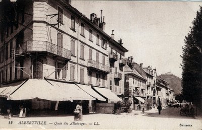 Rhone Alpes, Savoie (73), Albertville: utsikt over Quai des Allobroges - Postkort slutten av 1800- og 1900-tallet av William M. Timlin