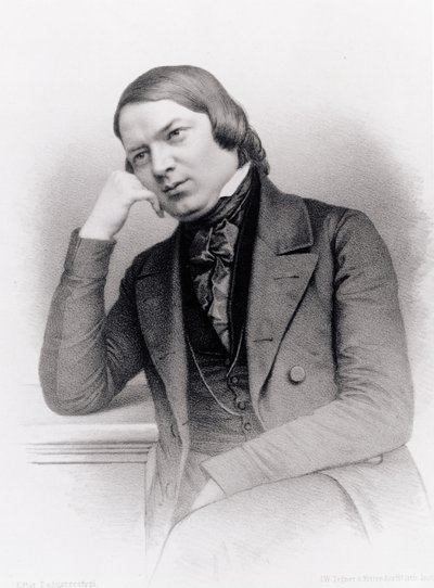Robert Alexander Schumann (1810-56), tysk komponist, gravert av Isaac Wilhelm Tegner (1815-93) og Johann Adolf Kittendorff (1820-1902), etter en daguerreotypi (litho) av Unbekannt