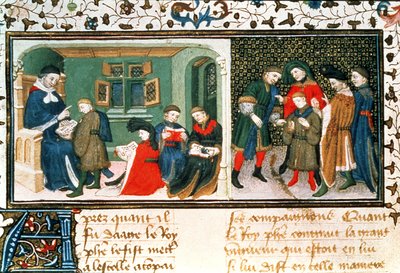 Roy 17 E III f.209r Master and pupils, from 