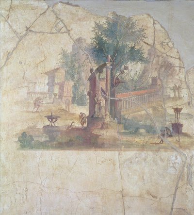 Sakro-idyllisk landskap, fra villaen Agrippa ved Boscoreale, århundre e.Kr. (fresco) av Unbekannt