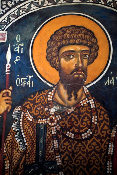 Saint Theodore Stratelates: Bysantinsk freskomaleri fra det 14. århundre (1332) Jomfrukirken Phorbiotissa, Asinou Kypros Malte kirker UNESCO-sted Troodos, Kypros av Unbekannt