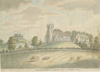 Sandon kirke og prestegård: vannfargemaleri, 1797 av Unbekannt