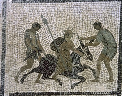 Silenus på et esel, detalj fra en mosaikk av Unbekannter Künstler
