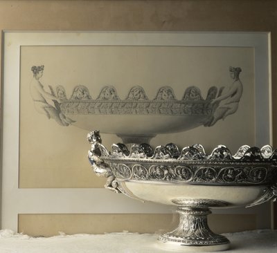 Sølvskåret tegning laget av Jean Baptiste Claude Odiot (1753-1850) og gjengivelsen av den. Begynnelsen av 1800-tallet av Unbekannt