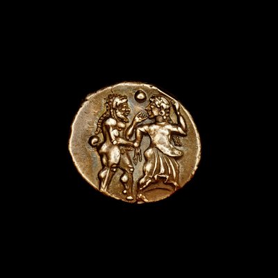Sølvstatermynt, antikkens Hellas, øyer utenfor Thrakia, Thasos, 500 f.Kr. Viktig mesterverk fra klassisk antikk med utsøkte bacchantfestdeltakere (bilde) av Unbekannter Künstler
