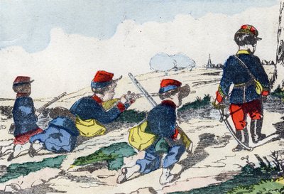 Snikskyttere. Gravering i "Barnas militæralfabet"". Bilder av Pont-a-Mousson, ca 1890. 20 sider. Sol: 28,5x21cm av Unbekannt