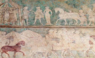 Spania, Aragon, Saragossa, Aljaferia-palasset, Fresco-detalj av Benjamin Baud