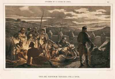 Spania. Afrikakrigen (1859–1860). Skyttergravstjenesten om natten (gravering) av Unbekannter Künstler