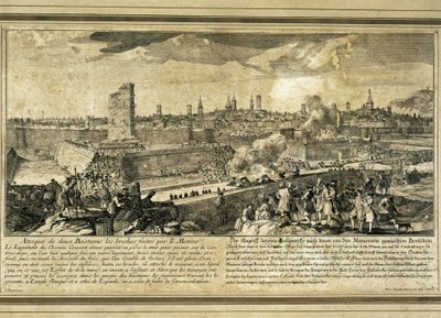 Spania: Den spanske arvefølgekrigen (1714). Beleiringen av Barcelona (gravering) av Unbekannter Künstler