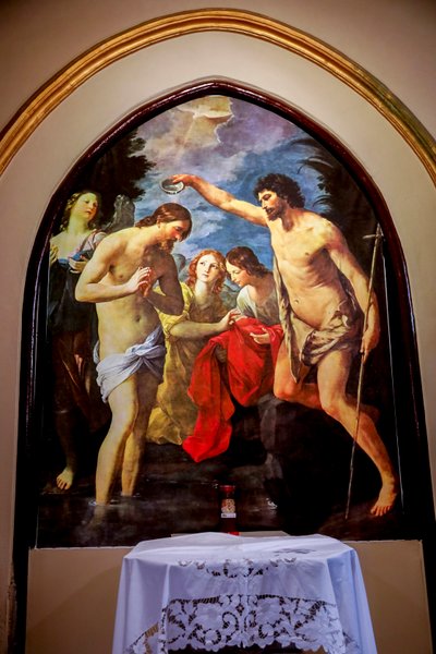 St Peter og Paul apostelkirke, Palermo, Sicilia, Italia. Kristi dåp, kopi av et maleri fra 1623 av Guido Eni. (bilde) av Unbekannt