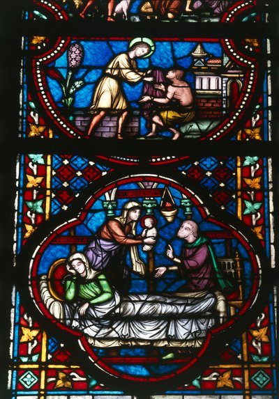Glassmaleri fra katedralen Notre Dame i Tournai, Belgia (farget glass) av Unbekannter Künstler