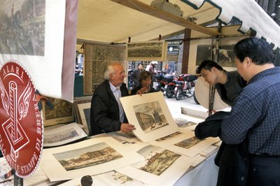 Bod som selger trykk, Piazza del Carmine, Milano, Lombardia, Italia av Unbekannt