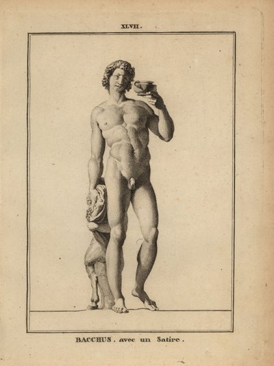 Statue av Bacchus, den romerske vinguden, naken med en satyr av Unbekannt