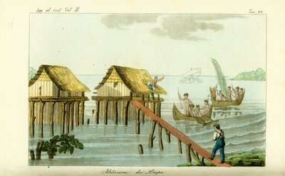 Styltehus i havet på Rawak Island, Papua Ny-Guinea av Unbekannt