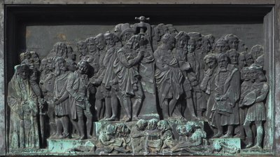 Strasbourg, Bas-relieff av skulpturen av Gutenberg. Europa av William M. Timlin