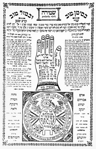 Tefillah (fylakteri) med hånd fra Palestina, ca. 1930 (trykt papir) av Unbekannt