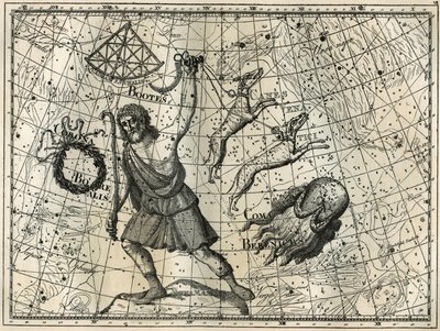 The Bower, the Boreal Crown, jakthundene, Berenices hår. Gravering fra Camille Flammarions "The Stars and Other Curiosities of the Sky" av Unbekannt