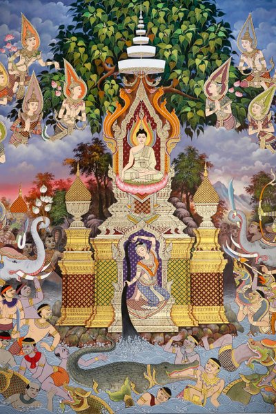 Buddhas liv, veggfreskomaleri, Wat Maniratanaram kloster, Phnom Penh, 2022 (bilde) av Unbekannter Künstler