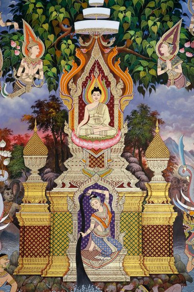 Buddhas liv, veggfreskomaleri, Wat Maniratanaram kloster, Phnom Penh, 2022 (bilde) av Unbekannter Künstler