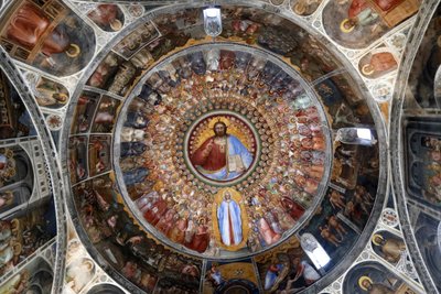 Padua dåpskapellet. Takfresker fra 1300-tallet av Giusto de Menabuoi. Paradiset. Å velsigne Kristus med engler, patriarker, profeter og helgener. Padova. Italia. (bilde) av Unbekannt