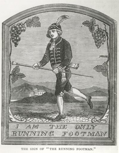 'The Running Footman' vertshusskilt (gravering) av Unbekannt