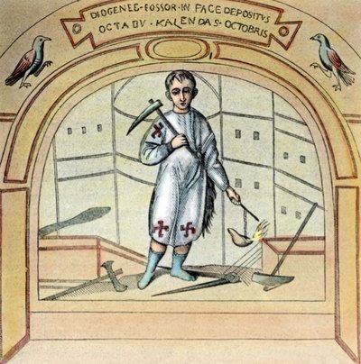 Fossoren eller gravgraveren Diogenes som et veggmaleri ved St Marcellino-kirken i Via Labicana i Roma, Italia, 1920-tallet av Unbekannter Künstler