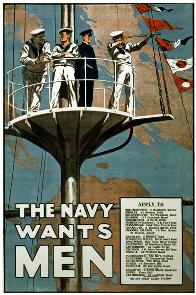 Sjøforsvaret vil ha menn, ca. 1915 (litografi) av Unbekannt