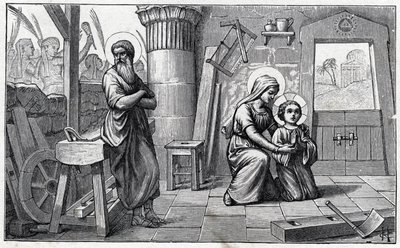 Oppholdet i Egypt. Alfabetet til Jesusbarnet. Utgave av 1932. Treskjæringer signert H G. Privat samling av Unbekannter Künstler