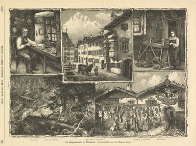 Fiolinindustrien i Mittenwald, Stuttgart 1882 (gravering) av Unbekannter Künstler
