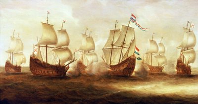 Trettiårskrigen (1618–1648): Admiral Witte de Withs (1599–1658) aksjon mot Dunkerques båter utenfor Nieuwpoort (Holland) i 1641 av Unbekannter Künstler