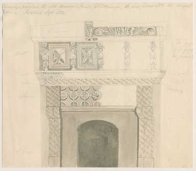 Tittensor - Chimney Piece in Manor House: blyant- og vasketegning, september 1832 av Unbekannt