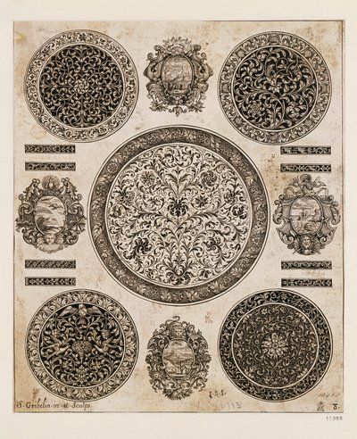 Storbritannia, London, Studie for ornamental tegning på urkasse av Benjamin Baud