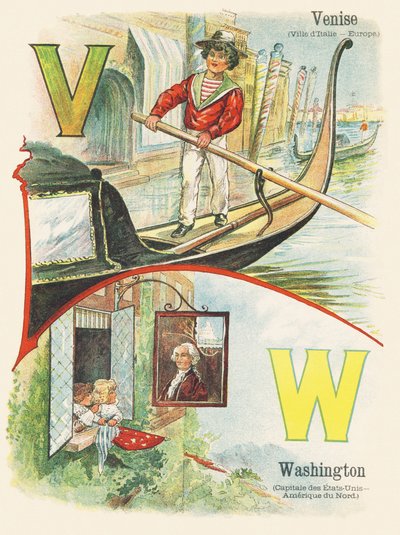 V W: Venezia, Washington - ABC of Two Worlds. Emile Guerin, forlegger, Paris, rundt 1900. Mål: 27,5 x 21,5 cm av Unbekannt