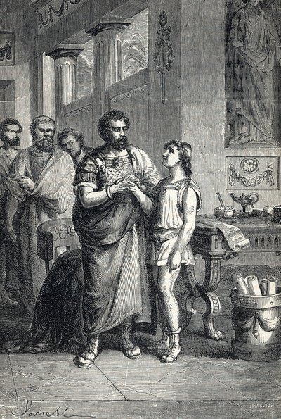 Valentinian II anerkjente den romerske keiseren av Gratian (375). 1888 (gravering) av Unbekannter Künstler