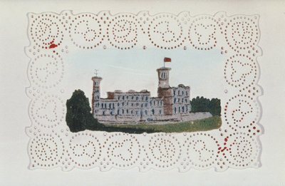 Viktoriansk papirdoyley med utsikt over Osborne House (akvarell på papir) av Unbekannt