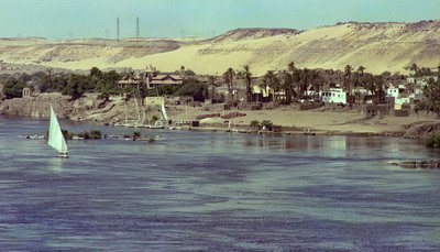 Utsikt over Nilen med Faluka-båten Egypt, ca. 1979 (bilde) av Unbekannter Künstler