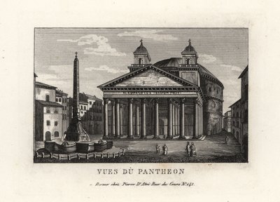 Utsikt over Pantheon med fontene, Fontana del Pantheon og Macuteo-obelisk på Piazza della Rotonda, Roma av Unbekannt