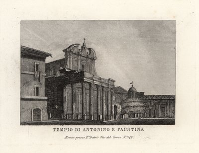 Utsikt over tempelet til Antoninus og Faustina, Tempio di Antonino e Faustina, Forum Romanum, Roma av Unbekannt