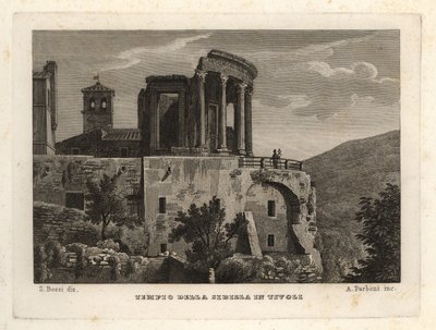 Utsikt over Sybil-tempelet i Tivoli, Tempio della Sibilla i Tivoli av Unbekannt