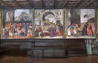 Utsikt over freskomaleriene i den nordlige veggen av Basilica of St Anthony (Basilica of the Saint), School of the Saint, Padua, Italia (bilde) av Unbekannter Künstler