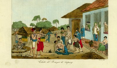 Utsikt over markedet i Kupang, Timor av Unbekannt