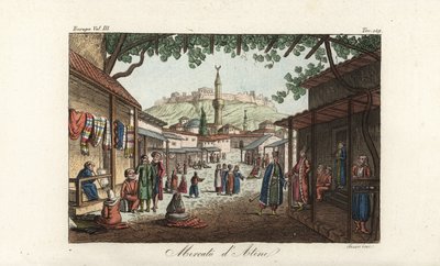 Utsikt over markedet eller basaren i Athen av Unbekannt