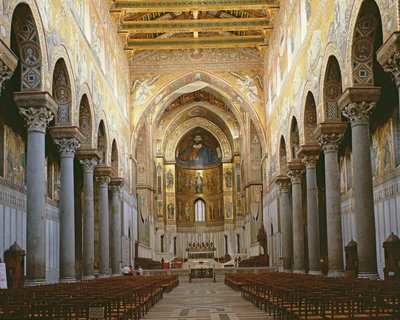 Utsikt over kirkeskipet til Monreale-katedralen, Sicilia (bilde) av Unbekannt