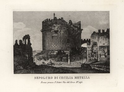 Utsikt over ruinen av graven til Caecilia Metella, Sepolcro di Cecilia Metella, Roma av Unbekannt