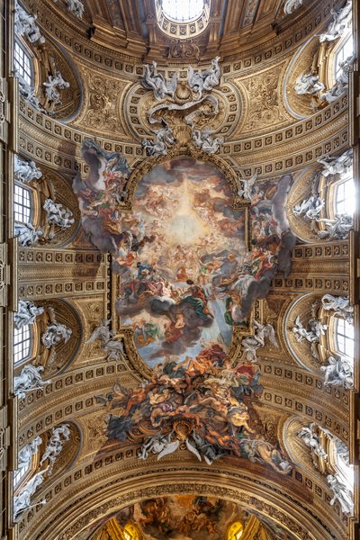 Utsikt over skipshvelvet med "Triumfen i Jesu navn", Gesù-kirken, Roma, Italia (bilde) av Unbekannter Künstler