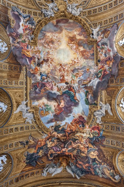 Utsikt over skipshvelvet med "Triumfen i Jesu navn", Gesù-kirken, Roma, Italia (bilde) av Unbekannter Künstler