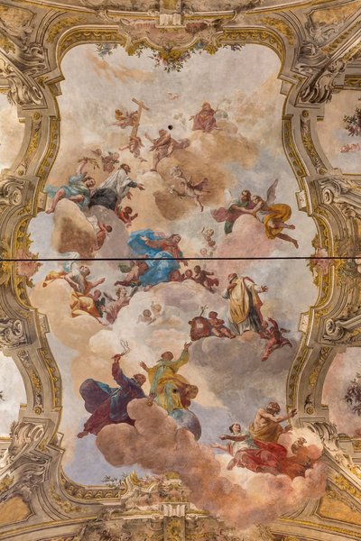 Utsikt over hvelvet med fresker av Teatini-rommet, Chiesa di San Vincenzo, Piacenza, Emilia-Romagna, Italia (bilde) av Unbekannter Künstler